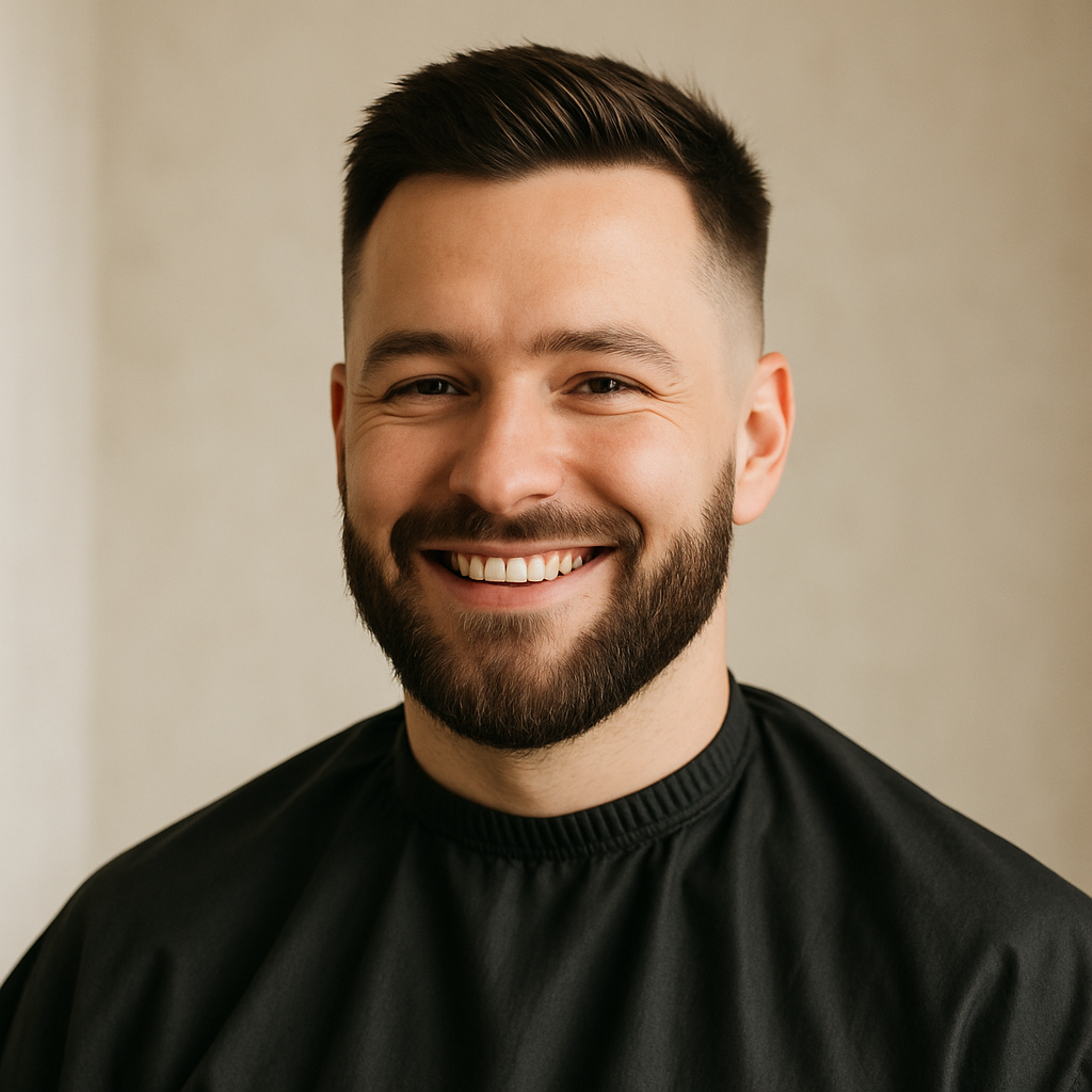 Confident client after professional grooming